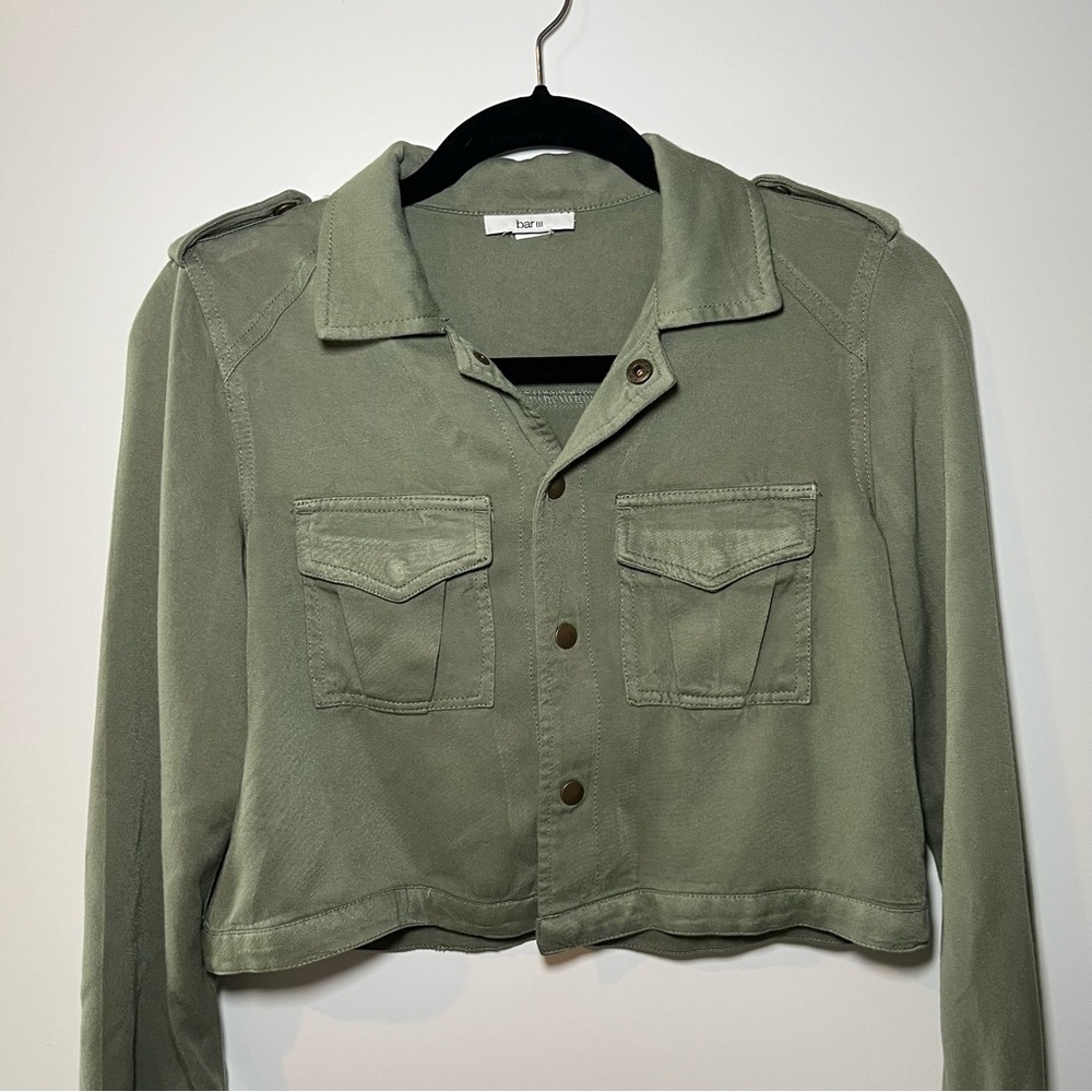 Cropped Green Jacket with Gold Buttons